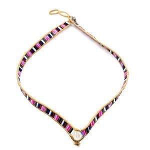Brown Corded Multicolor Beaded Choker Necklace